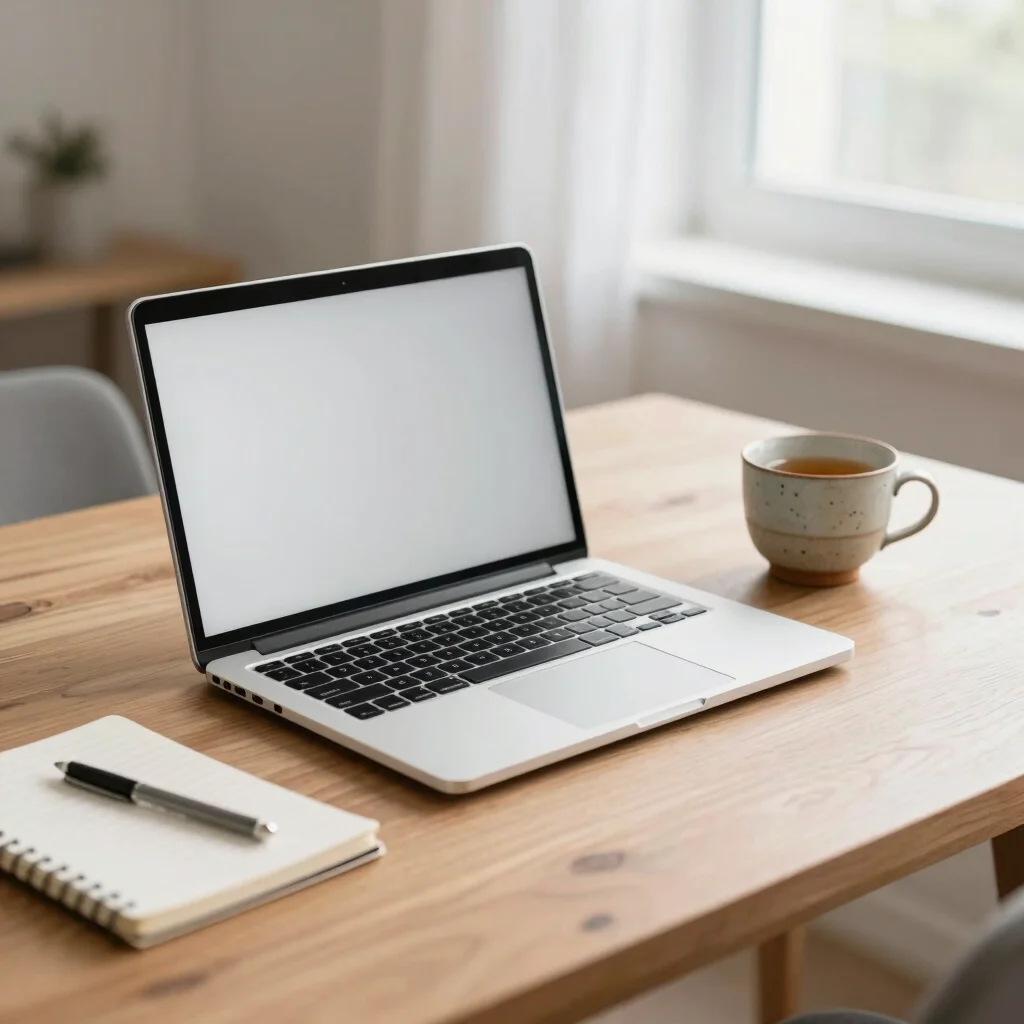 Ordinateur avec tasse de thé